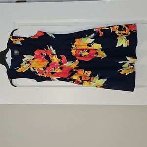 Vince Camuto Floral Sleeveless Dress. Navy Blue With Multicolors. Women's Size 6